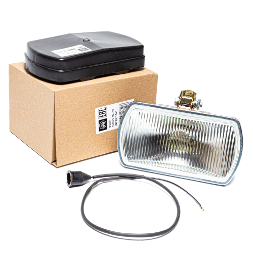 Фара противотуманная, белая, прямоугольная, рифленое стекло, с крышкой, универсальная, 12/24 В (H1)