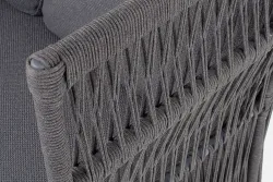 "Лугано" диван 3-местный плетеный из роупа, каркас алюминий темно-серый (RAL7024) муар, роуп темно-серый круглый, ткань темно-серая YB25-0027