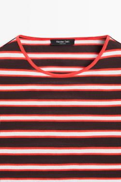 Massimo Dutti Хлопковая футболка в полоску с короткими рукавами, красный