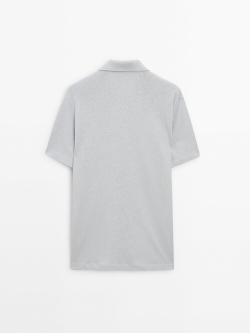 Massimo Dutti Поло из смесового льна с короткими рукавами, голубой