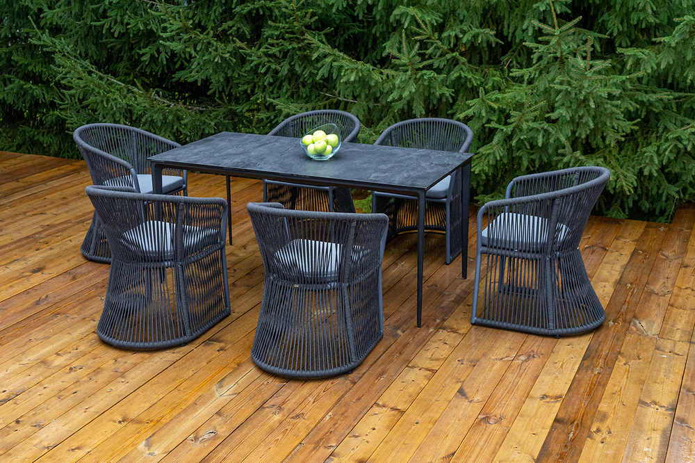 "Романо" обеденная группа на 6 персон, каркас темно-серый, роуп темно-серый