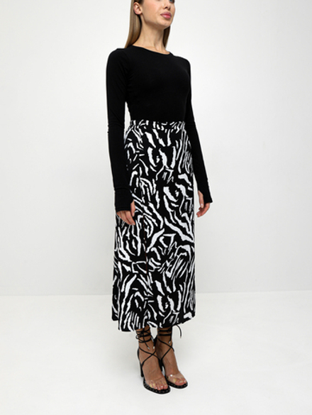 Юбка с разрезом, цвет зебра на черном