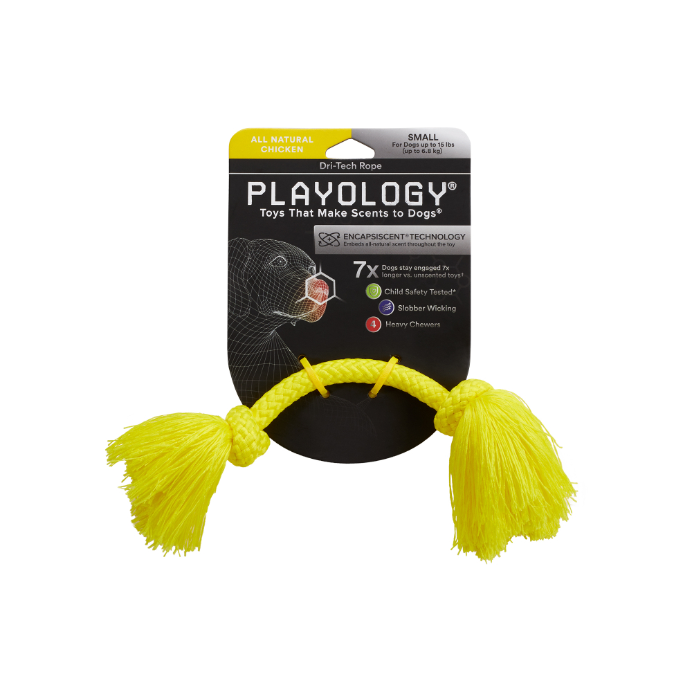 Playology жевательный канат DRI-TECH ROPE для собак мелких пород с ароматом курицы, маленький, цвет желтый