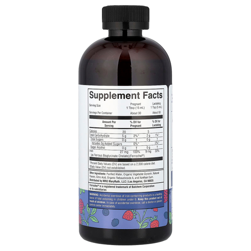 MaryRuth's, Vegan Liquid Iron, пренатальный и послеродовой, ягодный, 450 мл (15,22 жидк. унц.)
