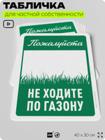 Табличка для частной территории "Пожалуйста, не ходите по газону", на дом, для участка, организаций и частных территорий, предупреждающая, 40х30 см, Silver Plane x Айдентика Технолоджи
