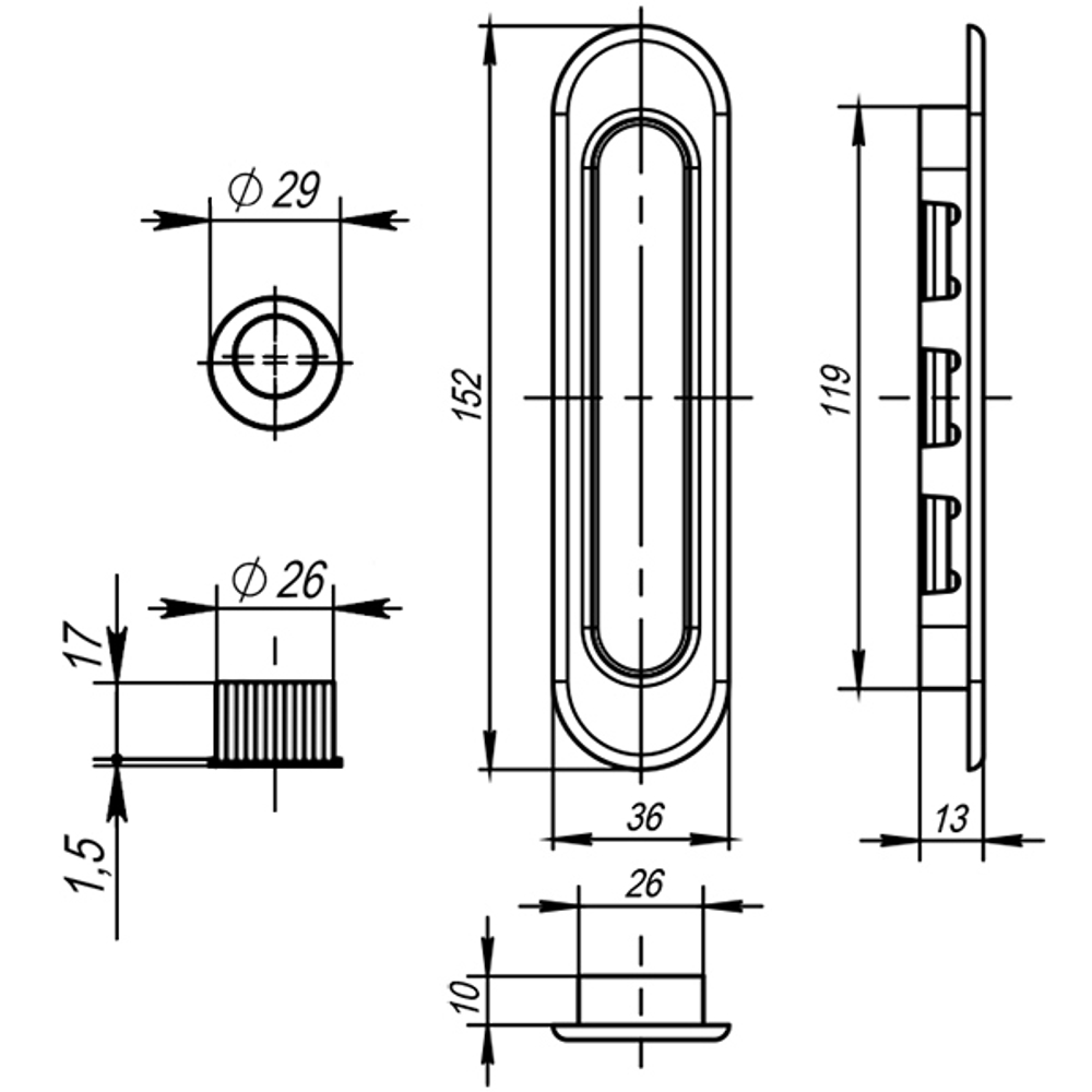 Ручка для раздвижных дверей SH.LD152.010 (SH010) WAB-11 матовая бронза