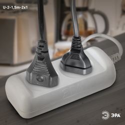 Удлинитель электрический ЭРА U-2-1,5m-2x1 без заземления 2 розетки 1,5м ПВС 2x1мм2 10А