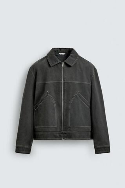 ZARA КУРТКА В ВИНТАЖНОМ СТИЛЕ ИЗ ИСКУССТВЕННОЙ ЗАМШИ, ТЕМНО-СЕРЫЙ