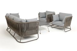 "Багамы" лаунж-зона 5-местная плетеная из роупа (веревки), каркас алюминиевый бежево-серый, роуп серо-коричневый