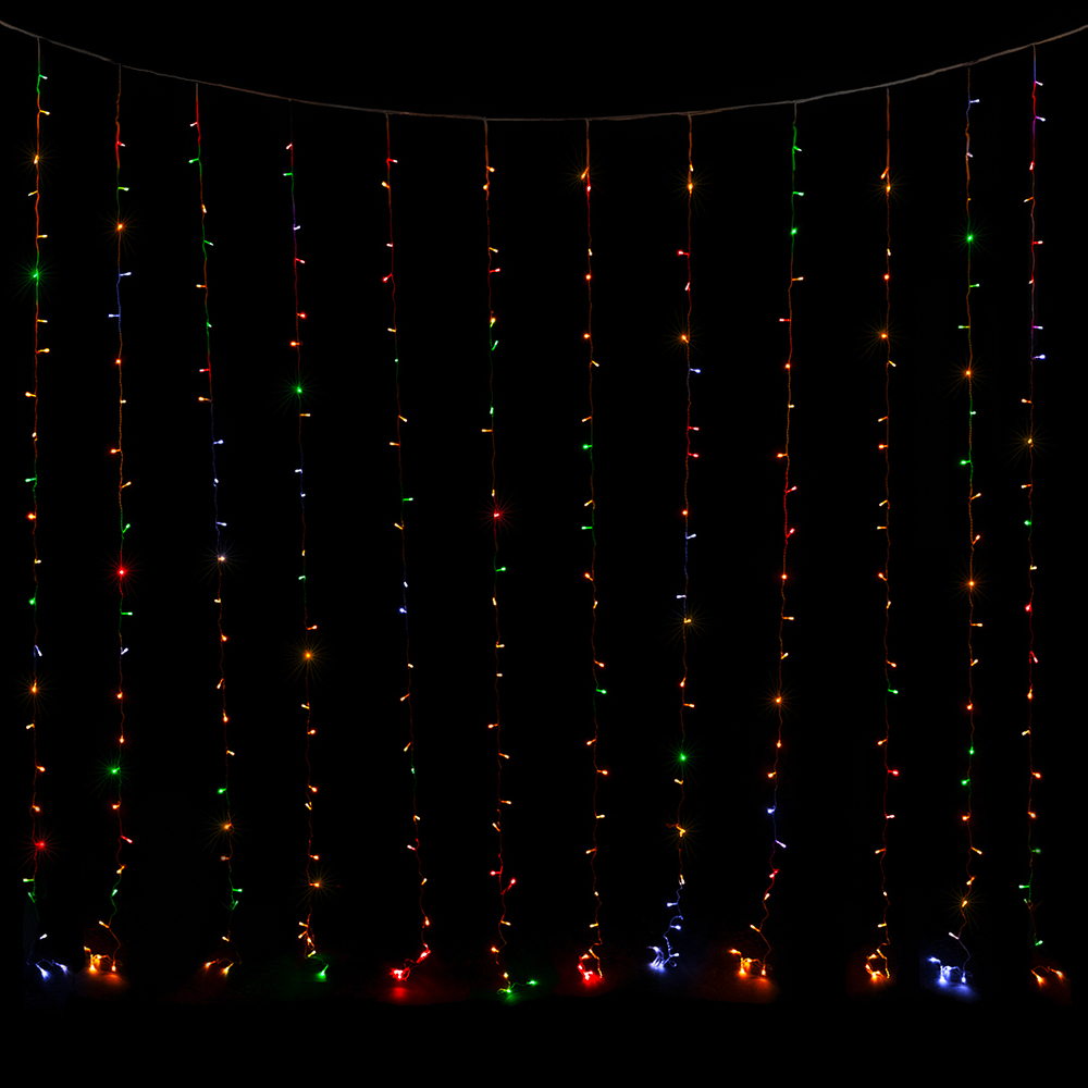 Светодиодная гирлянда "Занавес разноцветный" 300 Led, 8 режимов, IP14, 3*3 м. 1 шт.