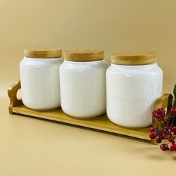 Lenardi 140-129 Набор из 3 банок 1000мл. на подставке BAMBOO в под.уп.(х8)Фарфор