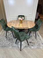 Круглый раздвижной стол "Лофт", дуб вотан и стулья "Ральф" оливковый