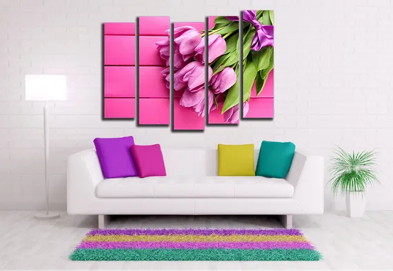 Модульная картина "Нежно-розовые тюльпаны"