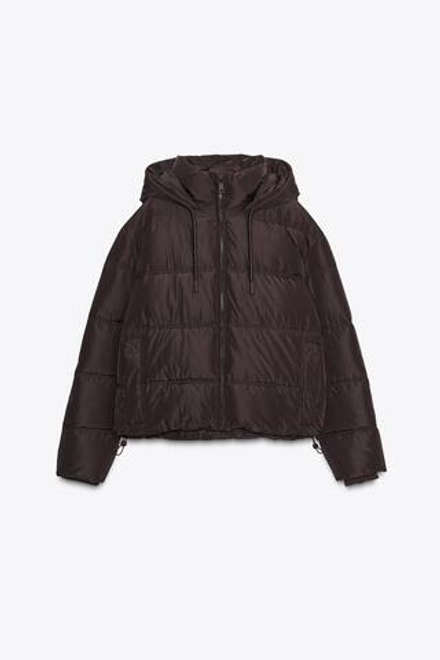 ZARA НЕПРОМОКАЕМЫЙ ВЕТРОЗАЩИТНЫЙ КОРОТКИЙ СТЕГАНЫЙ АНОРАК, КОРИЧНЕВЫЙ
