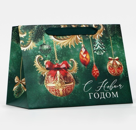 Пакет подарочный новогодний с широким дном «С Новым годом», 25×19×18 см