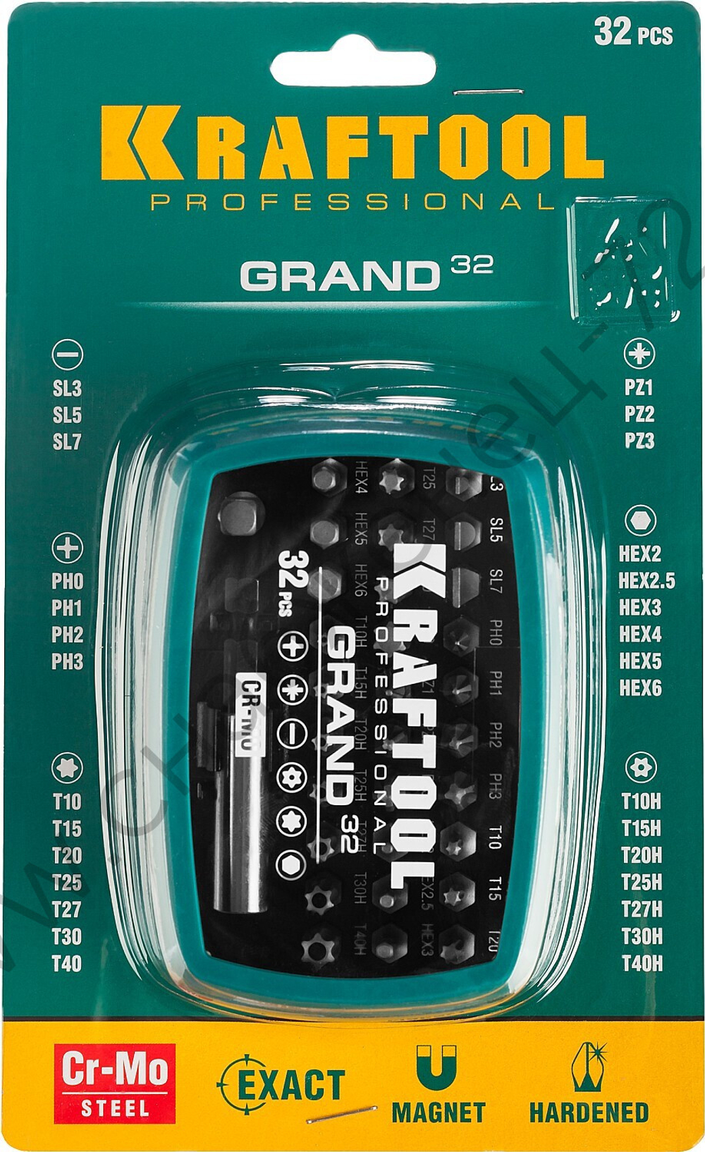 KRAFTOOL Grand-32 с магнитным адаптером 32 шт, Набор бит (26083-H32)
