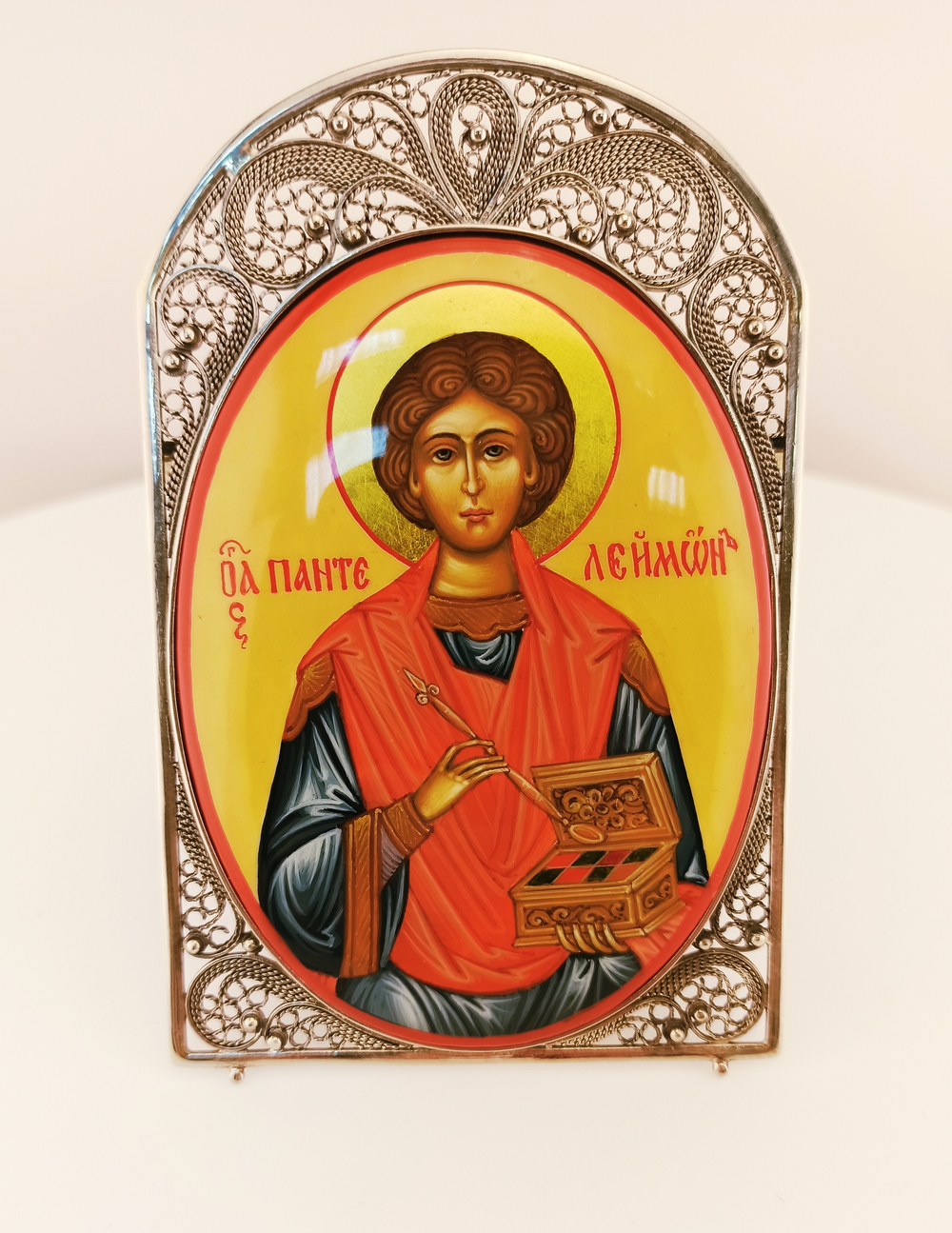 Икона Св. Пантелеимон Целитель (Палех) настольная