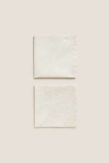 ZARA HOME ЖАККАРДОВЫЕ САЛФЕТКИ С ЦВЕТОЧНЫМ РИСУНКОМ (УПАКОВКА ИЗ 2 ШТУК),  СВЕТЛО-БЕЖЕВЫЙ