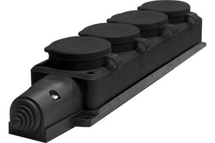 Колодка однофазная с заглушками "UNIVersal" каучук с/з  4-х местная "КОМПАКТ" черный 1/36