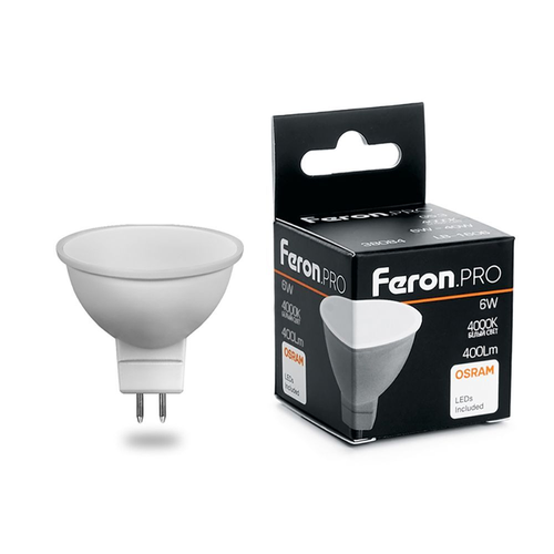 Feron.PRO Лампа св/д MR16 GU5.3 230V 6W 400lm 4000K 4K матовый 52x50 OSRAM LED