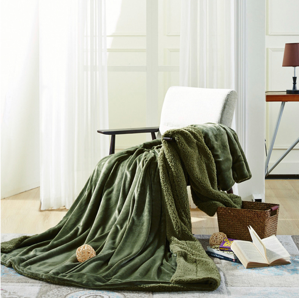 Плед 1.5 на полуторку Зеленый Барашка Велюр-Плюш 140х200