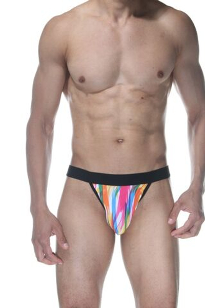 Мужские трусы-стринги с принтом в виде разноцветных мазков кисти (Размер: L) (Цвет: разноцветный)