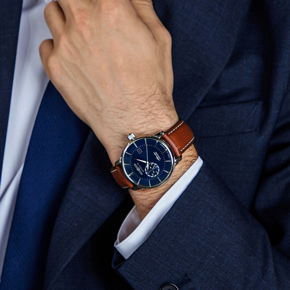 ZEPPELIN Automatic Mechanical Movement Men"s Watches Watch 40 Blue Dial Stainless Steel Case Cow Leather Strap