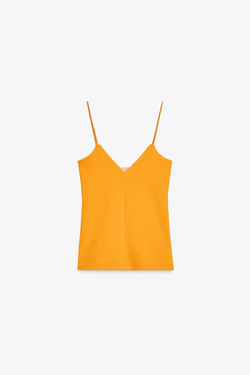 ZARA ХЛОПКОВЫЙ ТОП НА БРЕТЕЛЯХ, ОРАНЖЕВЫЙ