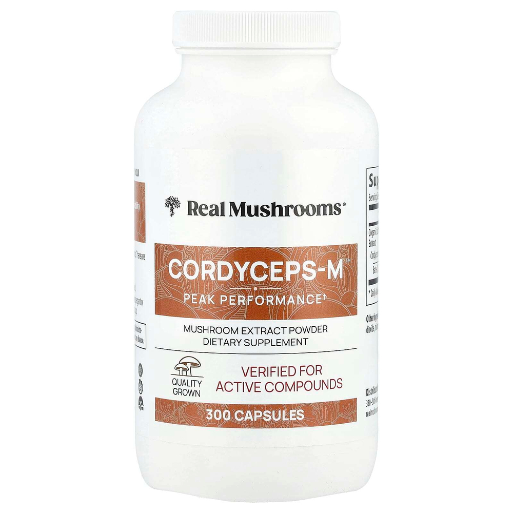 Real Mushrooms, Cordyceps-M, порошок экстракта грибов, 300 капсул