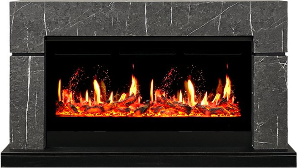 Каминокомплект Lindos 42 SFT - Серый мрамор (Ширина 1470мм) с очагом 5D V-ART 40