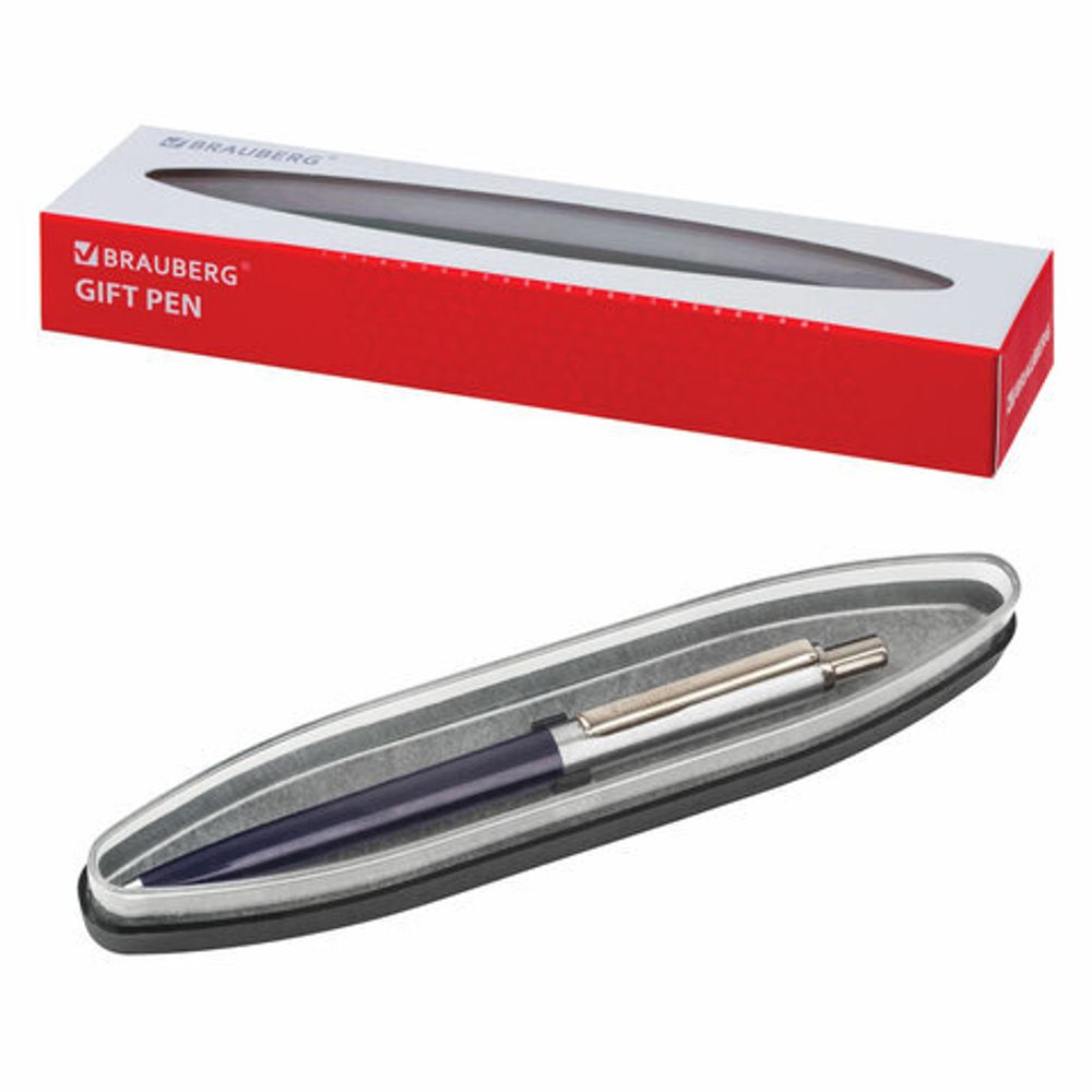 Ручка подарочная шариковая BRAUBERG "Soprano", СИНЯЯ, корпус серебристый с синим, линия письма 0,5 мм, 143484