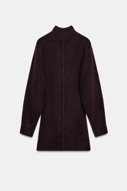 ZARA КОРОТКОЕ МЯГКОЕ ТРИКОТАЖНОЕ ПЛАТЬЕ, КОРИЧНЕВЫЙ