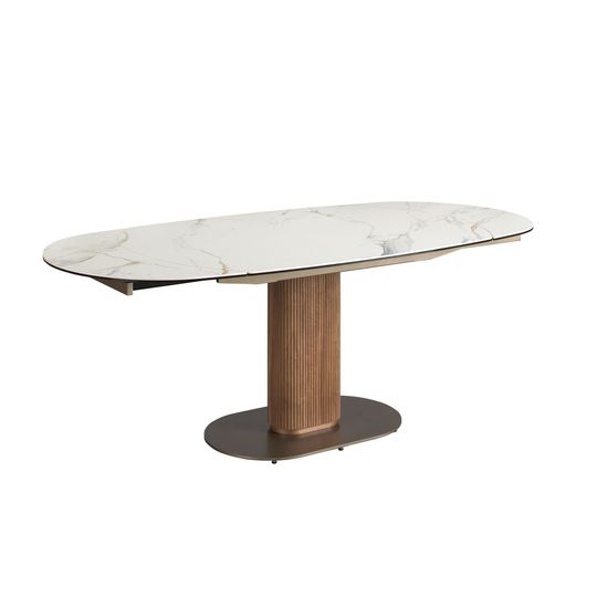 Раздвижной обеденный стол 1165 из ореха и белой керамики