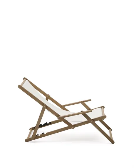 Складной шезлонг Vilara для улицы из акации и текстиля белого цвета