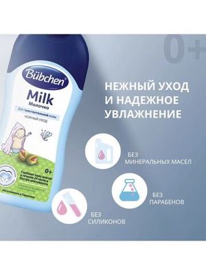 Bübchen Молочко для чувствительной кожи для детей с рождения и всей семьи, 200 мл.