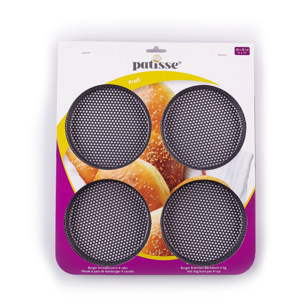 Форма для выпечки гамбургеров перфорированная 4-х секционная Patisse Profi  28х28х2.5 см