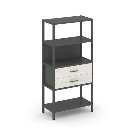 Shelf System Односекционный стеллаж четырехярусный с ящиками SN.STM-412 Антрацит/Дуб Наварра/Металл