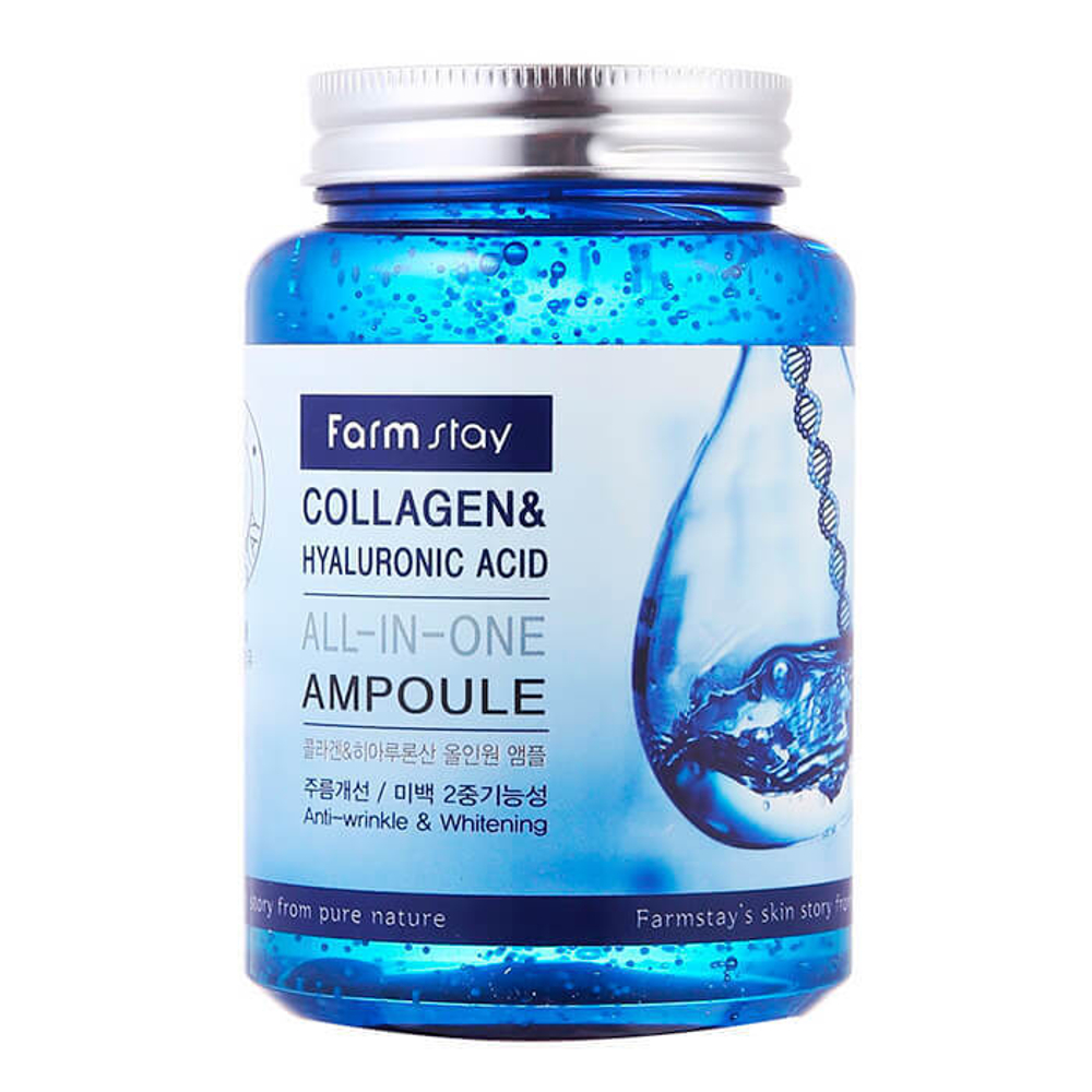 Ампульная сыворотка с гиалуроновой кислотой и коллагеном FarmStay All In One Collagen and Hyaluronic Ampoule 250 мл.