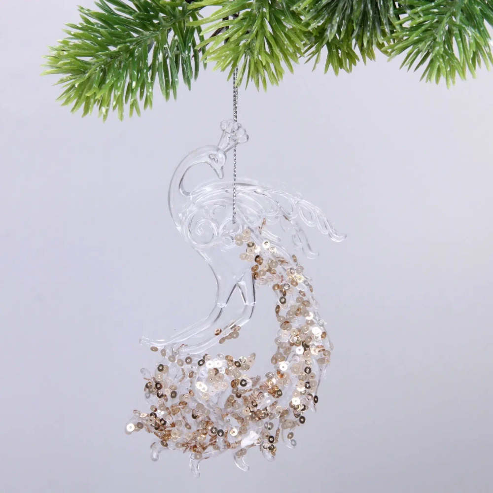 Подвеска «Павлиний хвост» 15*8 см, Белый/Золотой блеск