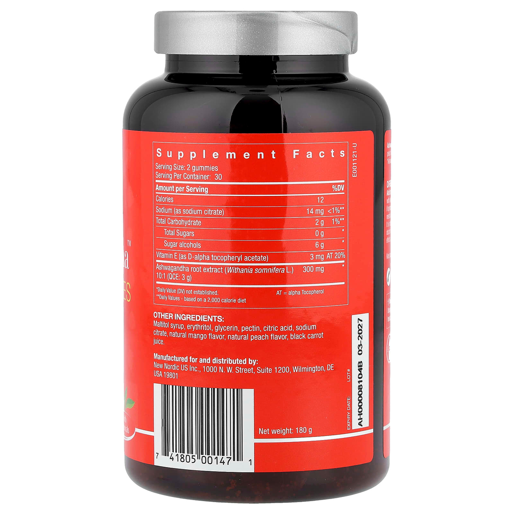 New Nordic, веганские жевательные таблетки Ashwagandha™, со вкусом манго и персика, 60 жевательных таблеток