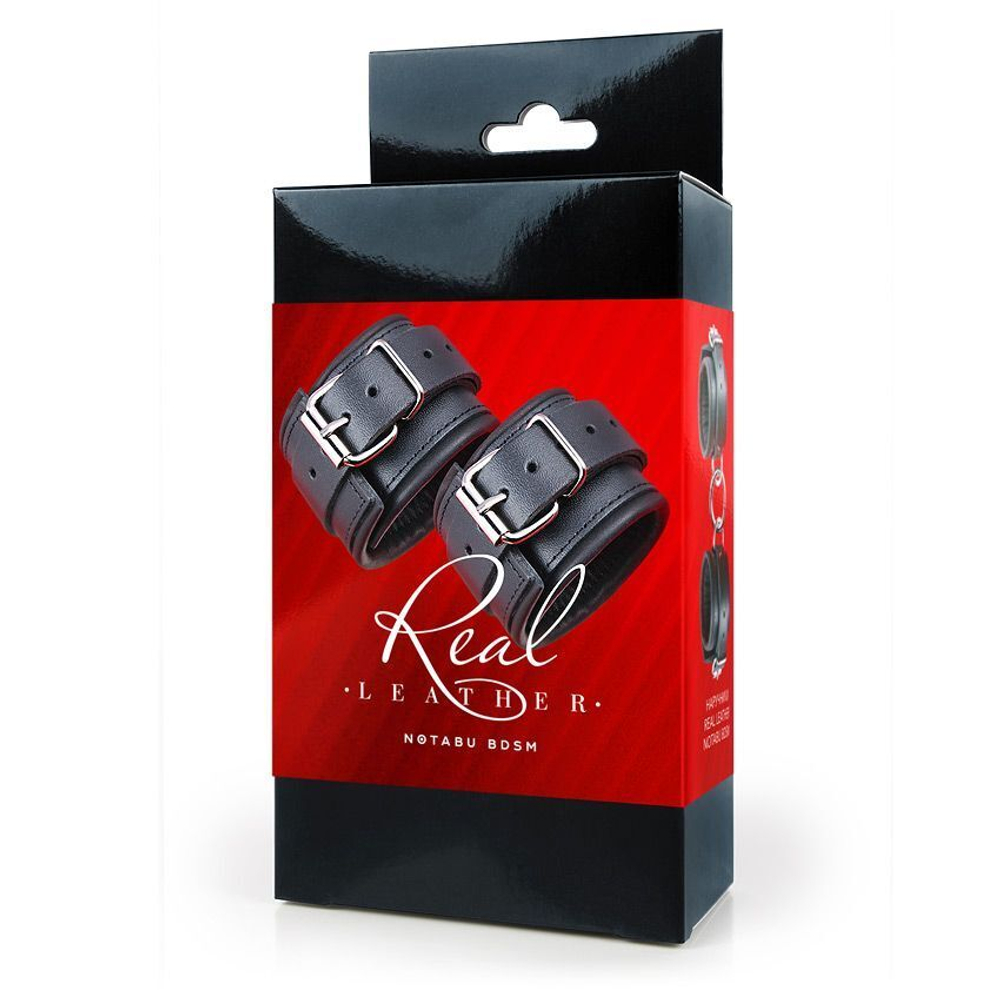 Черные широкие кожаные наручники (Цвет: черный)