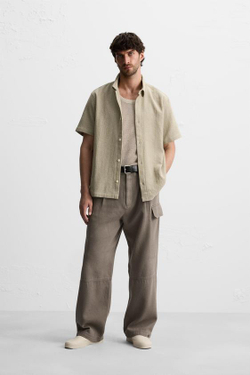 ZARA РУБАШКА ИЗ РЕЛЬЕФНОЙ ТКАНИ, ЗЕЛЕНОВАТЫЙ