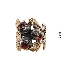 AM-2521 Кольцо «Желуди трио» (латунь, янтарь)