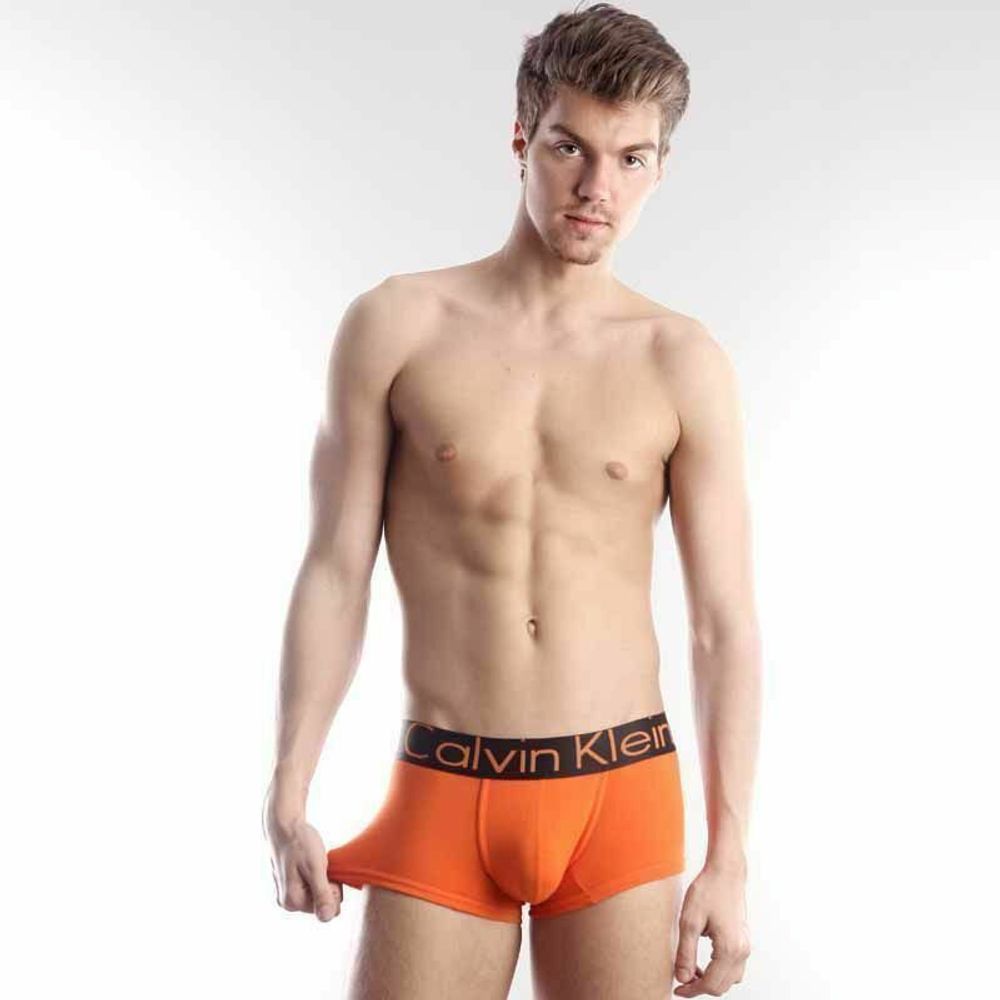 Мужские трусы хипсы оранжевые с черной резинкой Calvin Klein Steel Orange Black Waistband Boxer