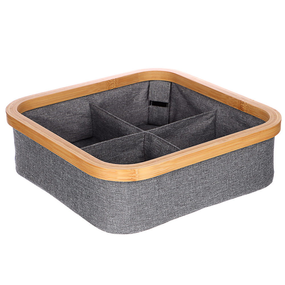 VETTA Корзина для хранения складная Bamboo Eco, 4 отдела, 30x30x9 см, бамбук, полиэстер