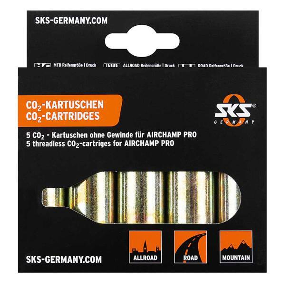 Баллончик CO2 16G CARTRIDGE SET OF 5 PCS FOR AIRCHAMP, NON-THREADED золото