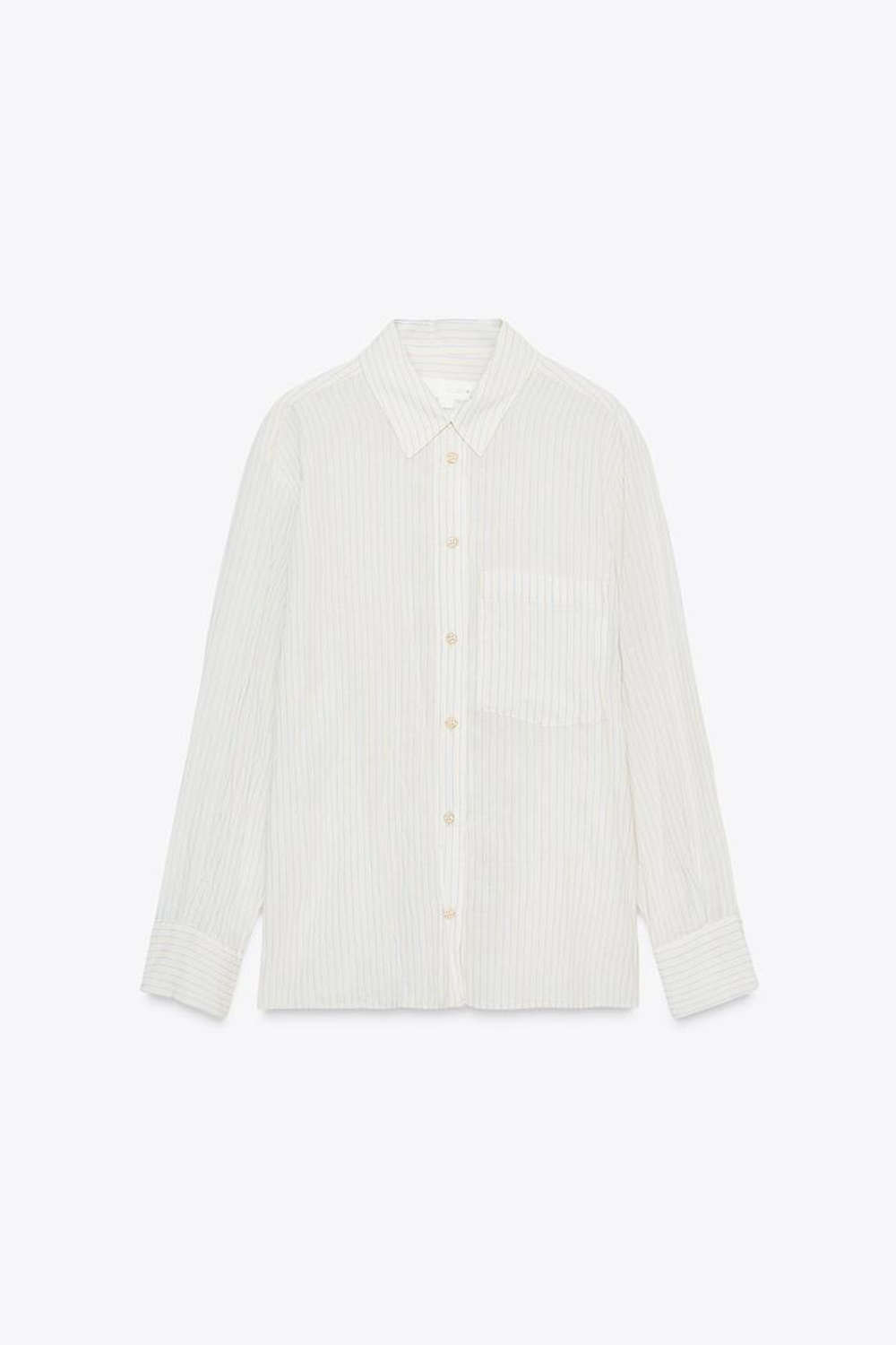 ZARA РУБАШКА В ПОЛОСКУ ИЗ ЖАТОЙ ТКАНИ — ZW COLLECTION, ЭКРЮ