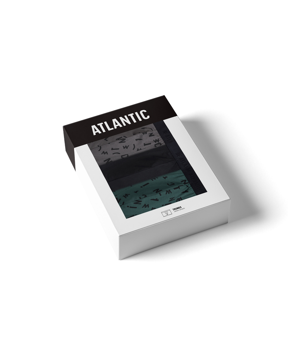 Мужские трусы шорты Atlantic, набор из 3 шт., хлопок, темно-зеленые + черные + графитовые, 3MH-182