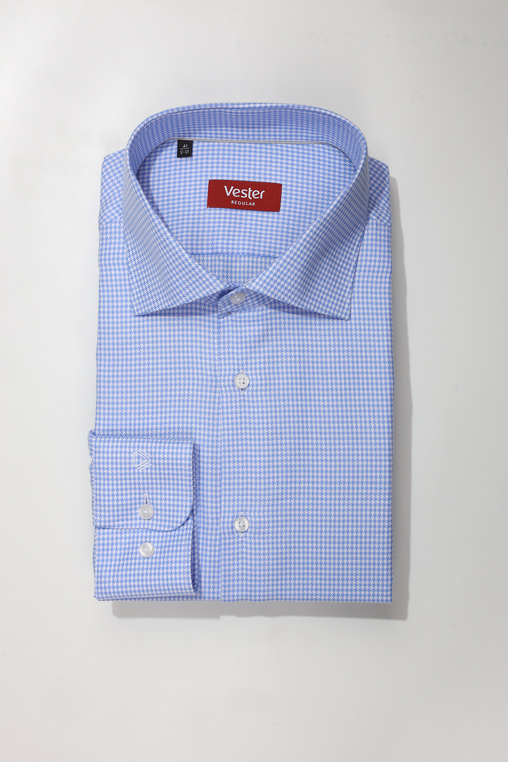 Сорочка мужская VESTER длинный рукав, голубая в микроклетку, хлопок лиоцелл 55641 09