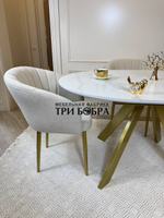 Круглый раздвижной стол "Бонжур", керамогранит, белый мрамор и стулья "Версаль"